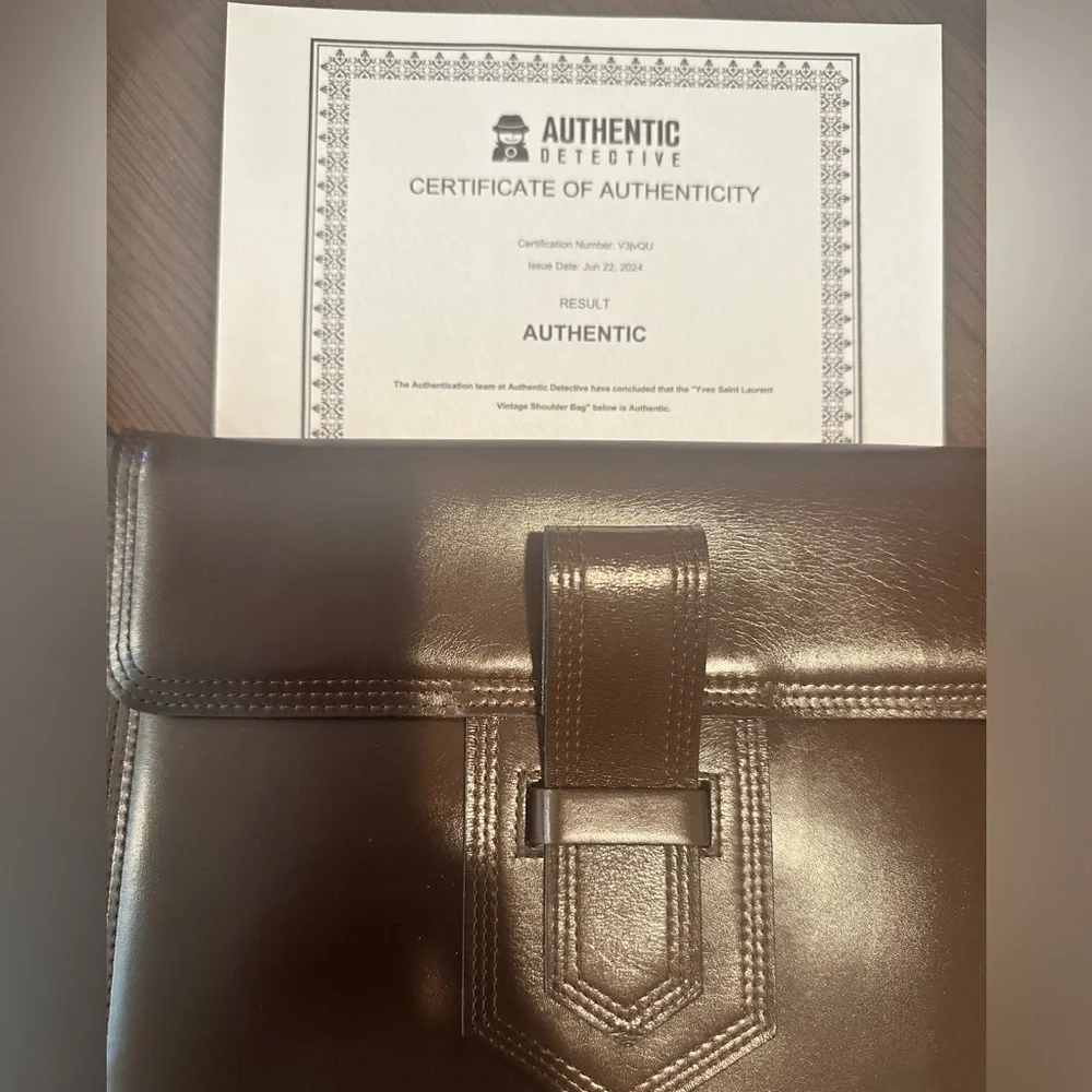 YSL Vintage Brown Shoulder Bag Clutch Leather with COA - Picture 7 of 11
